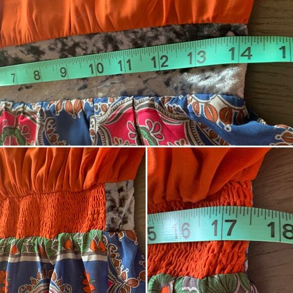 Sheer Chiffon Velvet Waist  Large Kimono Dress  Royal Blue Burnt Orange - Picture 11 of 12